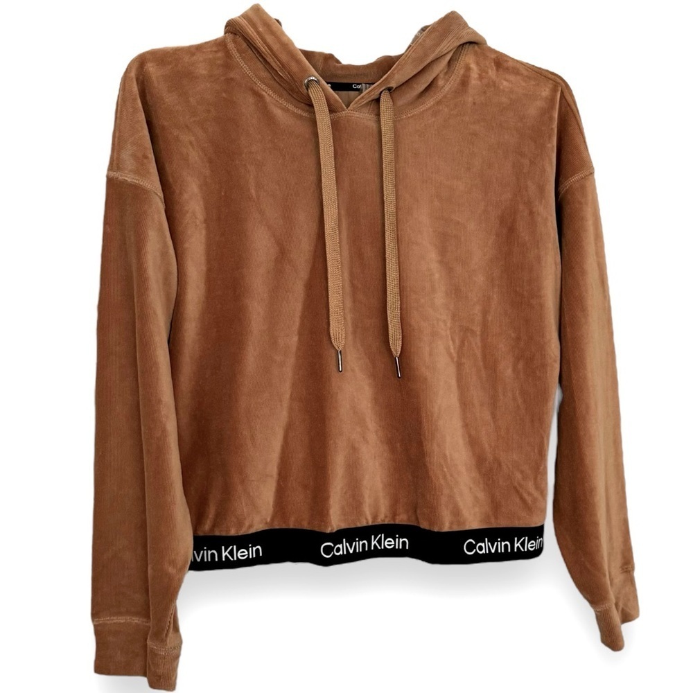 Calvin Klein Performance-Size XL-Logo Elastic-Pullover-Velour Hoodie-Tan NWOT